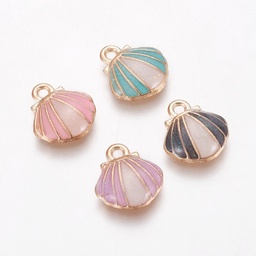 [X-PALLOY-F224-05G] Pendentif émaillé, coquillage, 12,5x11,5x3mm, trou 1,4mm, l'unité