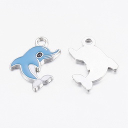 [X-EA2908Y-4] Pendentif émaillé, dauphin, 26x20x2mm, trou 2,5mm