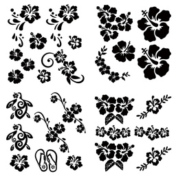 [DIY-GF0007-45E] Stickers autocollants imperméables, résistants aux UV, hibiscus noirs, 20x20cm, 4 motifs au choix