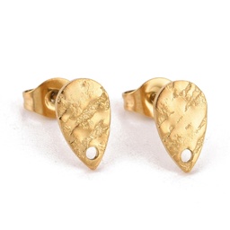 [STAS-O119-28G] Boucle d'oreille INOX doré, placage ionique, puce forme goutte texturée, 10x6mm trou 1mm