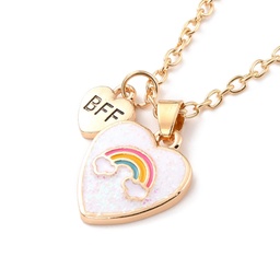 [NJEW-K124-01G-02] Collier d'amitié rose, coeur BFF et coeur arc-en-ciel, unité