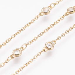 [CHC-P0005-04G] Chaîne laiton plaqué or, avec zircons, 8x4x2mm, les 20cm
