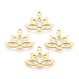 [STAS-N090-JA698-G] Pendentif, INOX doré, feuille lotus, 14x18,5x1mm, trou 1,6mm
