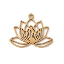 [STAS-V016-20G] Pendentif, INOX doré, placage ionique, plaqué or 18k, fleur de lotus, 20x25x1,5mm, trou 1,7mm, l'unité