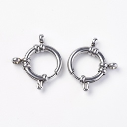 [STAS-E143-02C-P] Fermoir à ressort INOX argenté, rond, 18x22x4,5mm, trou 3mm