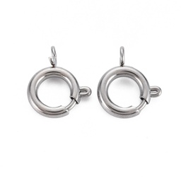 [STAS-N095-049P] Fermoir à ressort INOX argenté, rond, 14x12x4mm, trou 2mm