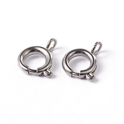 [STAS-D149-03] Fermoir à ressort INOX argenté, rond, 11x8x2mm, trou 2mm