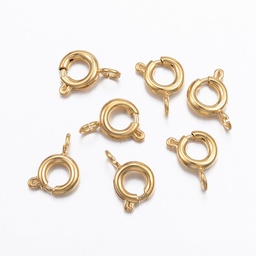 [X-STAS-P163-15G] Fermoirs à ressort INOX doré, placage ionique, rond, 9x6x1,8mm, trou 1,7mm, x5 pièces
