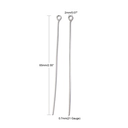 [X-STAS-R045-65mm] Tige INOX argenté, tête avec boucle, 65x0,7mm, trou 2mm, x 100 pièces
