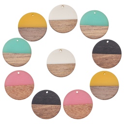 [RESI-SC0001-04] Pendentif bois et résine, plat rond, 28.5x3.5mm, trou 1.5mm, coloris variés