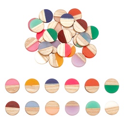 [RESI-PH0001-20] Cabochon en résine et bois, plat rond, 15x3.5mm, coloris variés