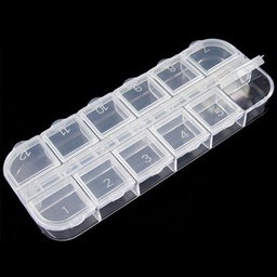 [X-C087Y] Boîte plastique de rangement, 12 compartiments fixes, 13x5x1,5cm