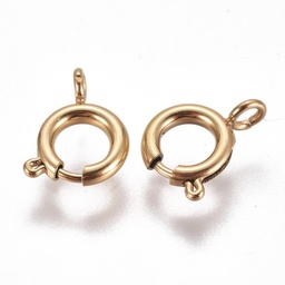 [STAS-F224-02G-C] Fermoir à ressort INOX doré, placage ionique, rond, 8x1,8mm, trou 2,5mm