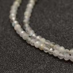 [G-K182-2mm-25B  G-K182-2mm-25A] Pierre Labradorite, naturelle, grade A, grise, ronde à facettes, 2,5mm, trou 0,5mm