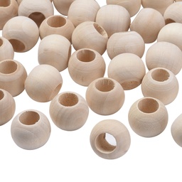 [X-WOOD-Q038-20mm] Perle en bois de hêtre, boule, diamètre 20mm, trou env 9mm x 50 pièces