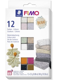 [261607] Coffret Fimo effet &quot;Boho&quot; assortis, 12 demi blocs, 12x25gr