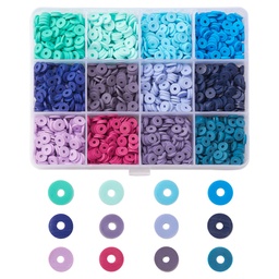 [CLAY-FS0001-35] Kit perles Heishi polymère, 6x1mm, trou 2mm, 12 couleurs env. 2256 pièces