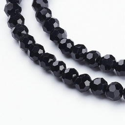 [GF4mmC27] Perle briolette à facette, noire, 4mm, trou 0,5mm, au brin (environ 95 perles)