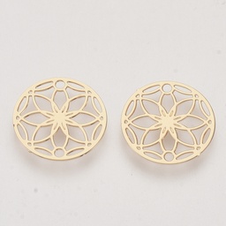 [X-KKC-R001-08LG] Estampe en laiton doré, fleur de vie, 13x0,3mm, trou 1,2mm