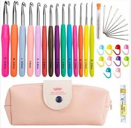 [SENE-PW0003-101D] Kit complet pour le crochet : 14 crochets en aluminium, marqueurs de maille, mètre ruban, aiguilles, sac de rangement