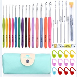 [SENE-PW0003-101E] Kit complet pour le crochet : 14 crochets en aluminium, marqueurs de maille, mètre ruban, aiguilles, sac de rangement