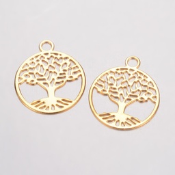 [X-KK-D522-09G] Pendentif en laiton doré, arbre de vie, 23,5x20x0,5mm, trou 3mm