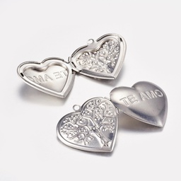 [X-STAS-G168-06P] Pendentif INOX argenté, coeur arbre de vie et &quot;te amo&quot; avec cadre photo, 29x29x7mm, trou 2mm