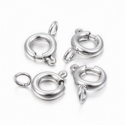 [X-STAS-H396-B-02P] Fermoir à ressort INOX argenté, anneau, 9x6x1,5mm, trou 2mm