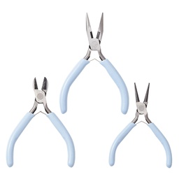 [TOOL-YW0001-18D    TOOL-YW0001-18A] Pinces à bijoux lot de 3 (coupante, plate fine, ronde) bleu clair ou violet, 113/126x48mm, unité