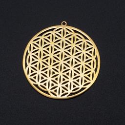 [STAS-T049-T697-2] Pendentif INOX doré, fleur de vie, 42x40x1mm, trou 1,6mm, unité