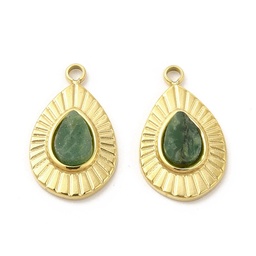 [STAS-J401-VC665] Pendentifs INOX doré, placage ionique, Jade africaine, larme, 13x9x2,5mm, trou 1,2mm, à l'unité