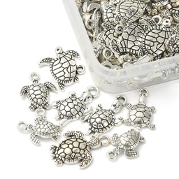 [DIY-YW0007-16] Pendentif tortue, laiton, couleur argent, env. 16x15x5mm, trou ~2mm, (différents modèles), unité