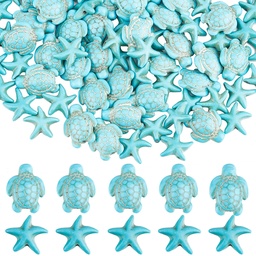 [G-SC0002-42] Pierre Howlite, naturelle, turquoise, étoile de mer / tortue, 14 mm, trou 1.5 mm
