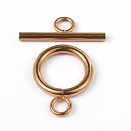 [STAS-L176-12G-A] Fermoir toggle, INOX doré, placage ionique, plaqué or 18k, anneau: 16x12x2mm, barre: 18x7x2mm, trou 3mm