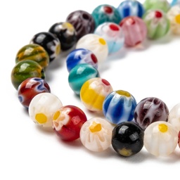 [LK-R004-81] Perles en verre de millefiori, 6mm, trou: 0,5mm, le brin d'env. 65 pièces, couleurs mixtes