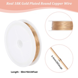 [CWIR-BBC0001-02B-B] Fil de cuivre pour fabrication de bijoux, plaque or 18k (26 jauge), 0,4mm, rouleau de 50m