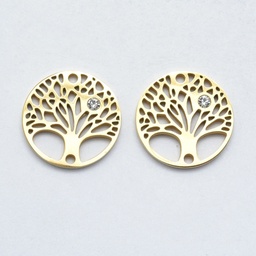 [STAS-K178-22G] Estampe INOX doré, arbre de vie avec zircone, 15x2mm, trou 1mm