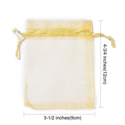 [OP-R016-9x12cm-15] Pochette cadeau en organza, doré, 12x9 cm
