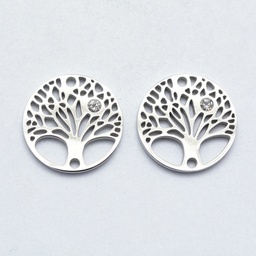 [STAS-K178-22P] Estampe INOX argenté, arbre de vie avec zircone, 15x2mm, trou 1mm