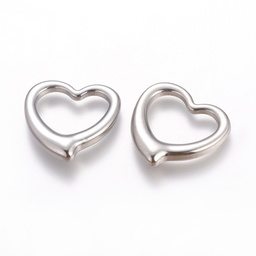 [STAS-Q114] Pendentif en INOX argenté, coeur, creux, 24x25x4mm