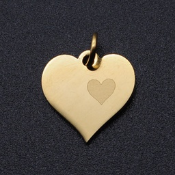 [STAS-T049-T678-2] Pendentif INOX doré, coeur, 13x13x1mm, anneau 3mm