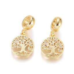 [OPDL-L016-10G] Pendentif en laiton doré, arbre de vie avec des zircones, diam 23mm, trou 5mm, bélière 14x12x2mm