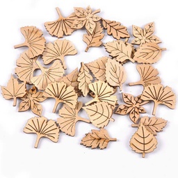 [WOCR-PW0003-01] Pièces de bois, motifs feuille, 2-3 cm, sachet de 50 unités