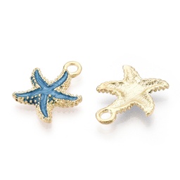 [X-PALLOY-T056-08A] Pendentif en laiton, étoile de mer dorée et bleue, 17.5x14.5x2.5mm, Trou: 2mm, unité