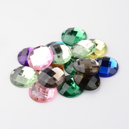 [X-GACR-D002-25mm-M] Cabochons plat rond acrylique, à facettes, divers coloris, 25x6mm, unité