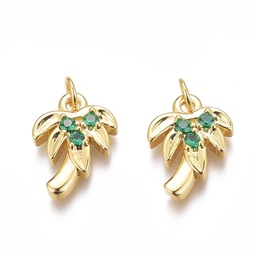 [ZIRC-O035-14G] Pendentif en INOX, plaqué or 18K, cocotier et zircon vert, anneau 5mm, 13x9.5x3mm, Trou: 2mm, unité