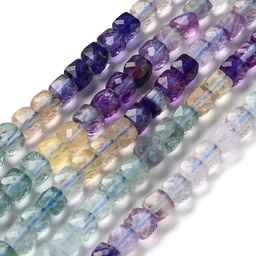 [G-NH0001-H01-01] Pierre Fluorite cube à facettes, 4x4x4mm, Trou: 0.8mm