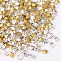 [X-RGLA-SS0-001] Strass à dos pointu doré, facettés, couleur diamant, 1mm