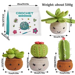 [DIY-WH0349-151A] Kit complet pour débutant au crochet, modèle plantes cactus (4 styles)