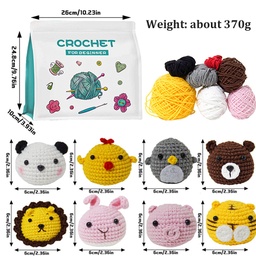 [DIY-WH0502-44] Kit complet pour débutant au crochet, modèle animaux (8 styles)